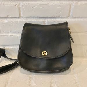 Coach vintage black leather saddlebag